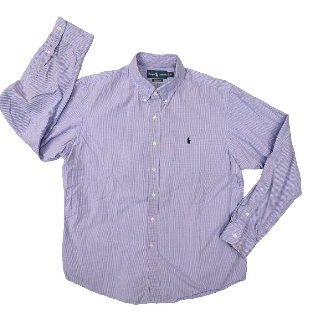 Ralph Lauren Blue White Gingham Check Custom‎ Fit Button Up Shirt size XL
